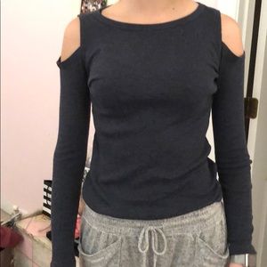 gray blue cold shoulder top